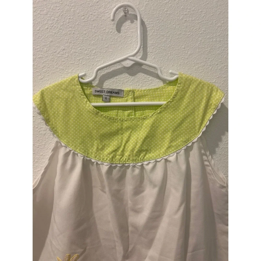 Sweet Dreams Girls Size 6 Dress White Floral Embroidered Lime Polka Dot‎